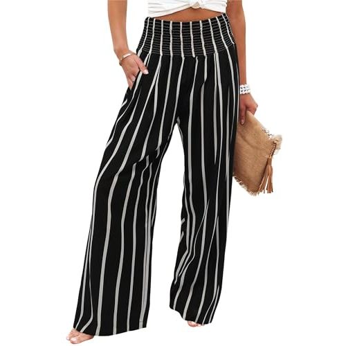 AIIYYQB Womens High Waisted Wide Leg Palazzo Pants Casual Lounge Boho Flowy Pants with Pockets