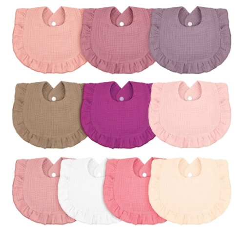 Seematn 10 Pcs Baby Muslin Bibs for Unisex Girls & Boys Drool Bibs Bandana Ruffle Soft Cotton for Newborn Infants Toddlers(Retro Colors)