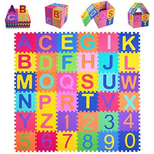 Kangler Kids Foam Puzzle Play Mat 5.9inch x 5.9inch (36-Piece Set) Interlocking EVA Floor Tiles with Alphabet and Numbers