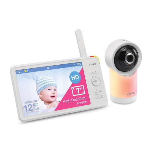 VTech RM7766HD 1080p Smart WiFi Remote Access 360 Degree Pan & Tilt Video Baby Monitor with 7” High Definition 720p Display, Night Light, White - Walmart.ca