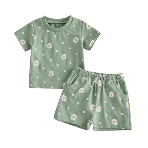 Thorn Tree Baby Girl Summer Clothes Short Sleeve Shirt Elastic Waist Shorts Newborn Infant Outfits Cute Daisy Outfit