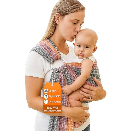 Hip Baby Wrap Ring Sling Baby Carrier for Infants and Toddlers - 100% Soft Cotton Baby Wraps Carrier for Babies 8-35 lbs - Perfect Baby Shower Gifts Moms and Dads - Nursing Cover (Rainbow Honeycomb)