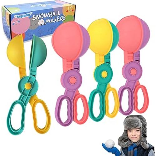 Snowball Maker 4 pcs Winter Snowball Tool Kit with Handle for Snow Ball Shapes Fights Outdoor Winter Toys Snow Ball Clip for Boys Girls Toddler Adults