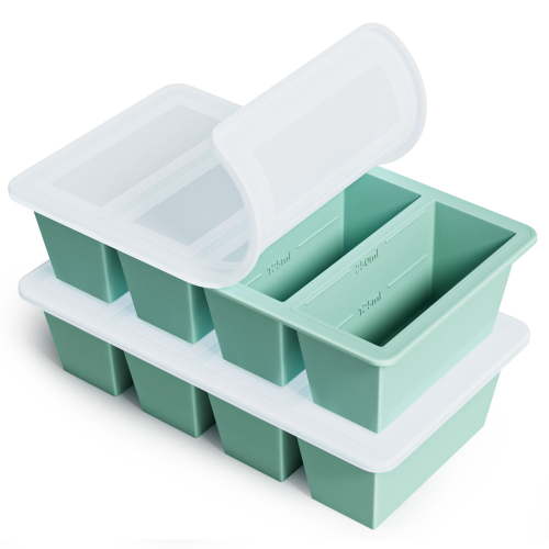 TINANA Silicone Freezer Tray with Lid 2 Pack, 1 Cup Freezing Food Molds, Make Perfect Soups, Extra Large Ice Cubes for Meal Prep, Sauces, Soups, Stews, Broths, Oven and Dishwasher Safe-Green