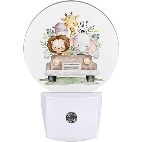 Safari Animals Night Light,Cute Lion Elephant and Giraffe Night Lights Plug into Wall for Kitchens Toilets Bedroom Decorative Half Round Nightlight Led Lamp 0.5W Sleep Friendly