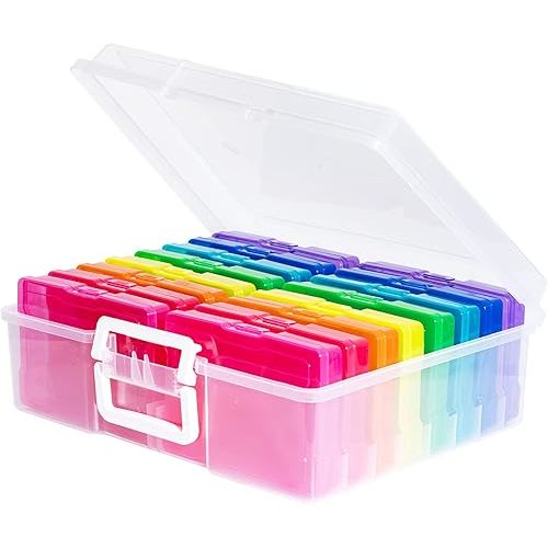 novelinks Transparent 4" x 6" Photo Cases and Clear Craft Keeper with Handle, 16 Inner Photo Organizers & Photo Storage Box, Plastic Photo Storage Containers (Multi-colored)