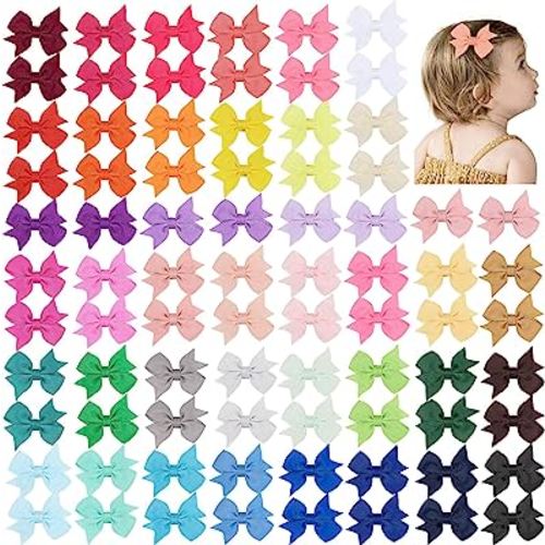 80PCS 2 Inch Baby Hair Bows Clips for Girls Grosgrain Ribbon Fully Lined Infant Hair Clips Accessories for Baby Girls Newborns Toddler in Pairs