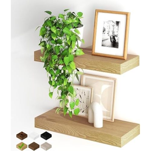 Floating Shelves for Wall, 20Inch Floating Shelves Set of 2, Hanging Shelf with Invisible Brackets, Wood Shelves for Living Room, Bedroom, Kitchen, Oak