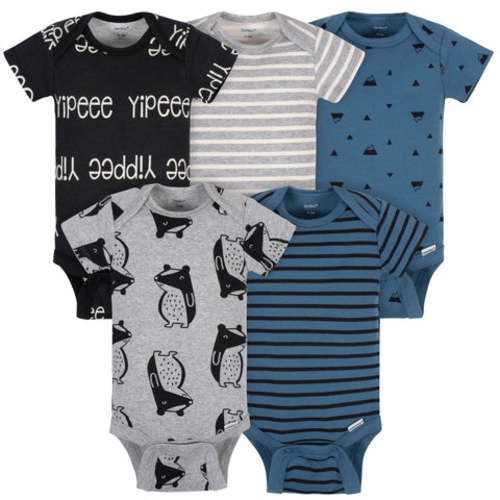 5-Pack Baby Boys Comfy Stretch Badger Short Sleeve Onesies® Bodysuits