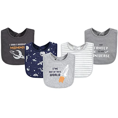 Hudson Baby Unisex Baby Cotton Bibs, Outer Space, One Size