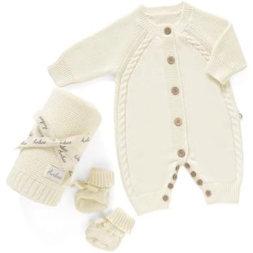 Avibae Baby Cotton 3-Piece Set, Outfit, Blanket and Shoes, Gift for Newborn