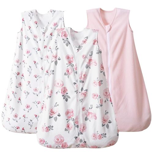 PHF 3 Pack Warm Micro-Fleece Baby Sleep Sack 0-6 Months, Soft Baby Wearable Blanket, 2-Way Zipper Sleeping Bags, Comfy Toddler Sleeping Sack for Girls, Small Size, Floral