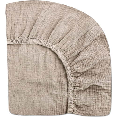 Crib Sheets for Boys Girl, Fitted Baby Toddler Bed Sheets 28" x 52", Neutral Muslin Cotton Crib Mattress Sheet with Boho Style, Soft and Breathable Comfort (Beige)