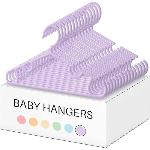 Hsei 60 Pack Kids Nursery Hangers Plastic Baby Hangers Heavy Duty Toddler Hanger for Pants, Coat, Skirts, Closet, Nursery Decor (Purple)