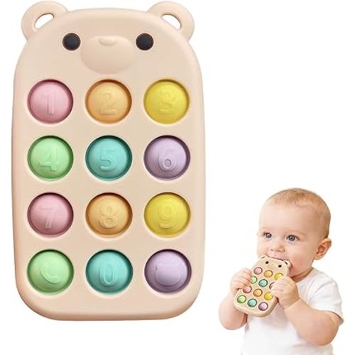 baby phone teething toys, food grade silicone teether toy for baby 3-18 months, chew toys with number pop bubbles, Fidget Toy for Kids, Pop It Game, BPA-Free, Ideal Gift for Baby Girls and Boys