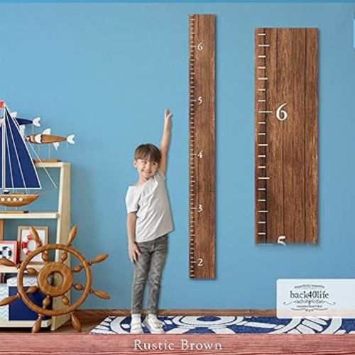 Farmhouse Style Wooden Kids Growth Chart Ruler for Boys and Girls (Rustic Brown - BMK)