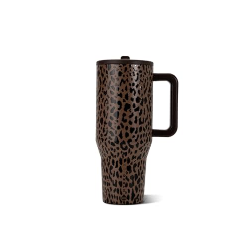 HydroJug Traveler 32oz, Insulated Tumbler with Handle & Straw, Brown Leopard