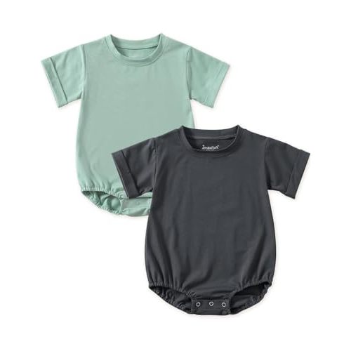 Jimonda Baby Bubble Rompers Boy Girl Solid Color T-Shirt Outfits Short Sleeve Button Bodysuit Cotton Tops Clothes 2Pcs