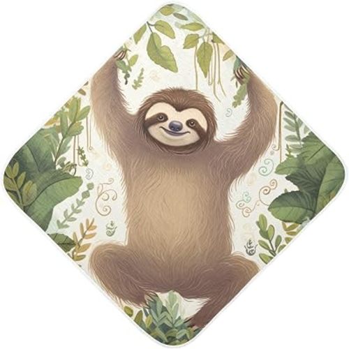 Sloth Hooded Baby Towels Soft and Ultra Absorbent Muslin Cotton Baby Bath Towel 30x30 Inch