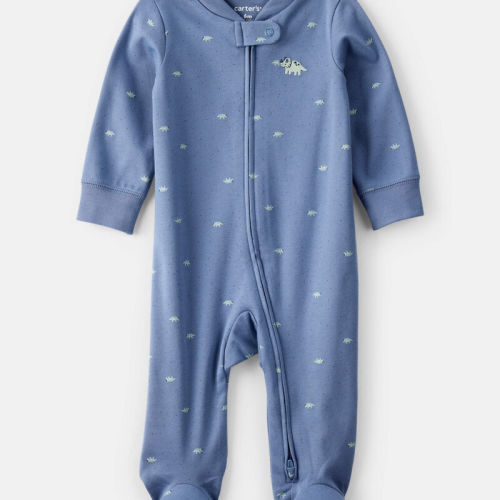 Navy Baby Boy Rhino Print 100% Cotton Long-Sleeve Sleeper - Blue | Carter’s Oshkosh Canada