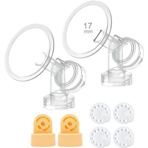 2X 17 mm One-Piece Breastshieldm Extra Small w/Valve, Membrane Compatible with Medela Breast Pumps (Pump in Style, Lactina, Symphony); Made by Maymom Non-Detachable Clear