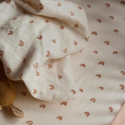 Crib Sheets – Organic Cotton Muslin Fitted Crib Sheet – Standard Size for Baby Boy and Baby Girl 28" x 52" Ultra-Soft and Breathable. (Rainbows)