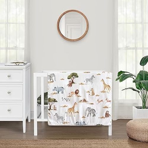 Sweet Jojo Designs Jungle Animals Boy Girl Unisex Baby Mini Crib Bedding Set Infant Nursery Room Newborn Blanket and Portable Pack n Play Sheets 3p Dark Hunter Green Safari Elephant Giraffe Lion Zebra