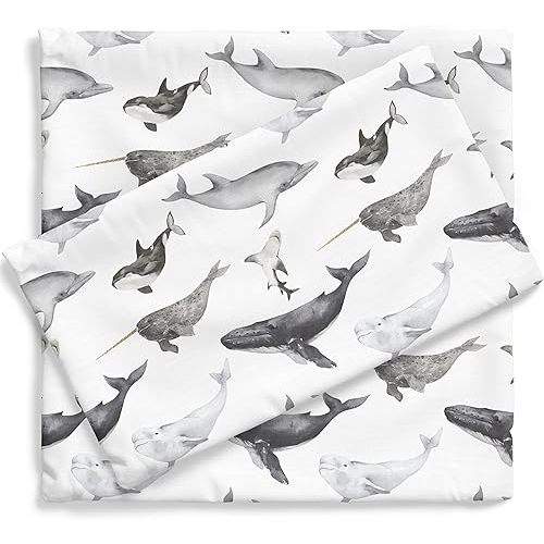 Pobi Baby - Premium Twin Fitted Sheet, Flat Sheet with Pillow case - Ultra-Soft Cotton Blend, Stylish Woodland Pattern, Deep Pockets - Twins Sheets - 3 PC (Seaside Whale)