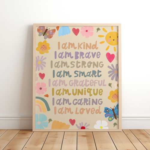 Floral Affirmation Print, Kid's Inspirational Bedroom Print, Sunshine, Cute Wall Art, Girl's Playroom, Children's Nursery Decor, Butterfly