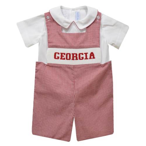 Infant Vive La Fete Red Georgia Bulldogs Gingham Jon Jon Romper