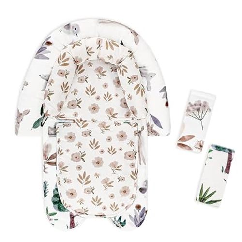 2-in-1 Infant Car Seat Insert, Upgraded Newborn Carseat Insert, Breathable & Soft Baby Car Seat Head Support with 2 Strap Covers for Girls, Perfect for Carseat, Stroller, Swing, White Animals