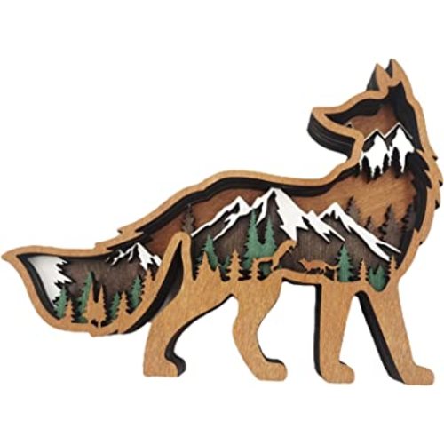 Laozai Wooden Forest Animals Fox Decor Cabin Rustic Decor Wall Decorations Mountain decor for Bedroom Living Room Table Decorative