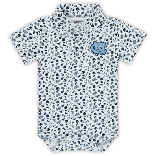 Infant Garb White North Carolina Tar Heels Tom Allover Print Performance Polo Bodysuit | 3M