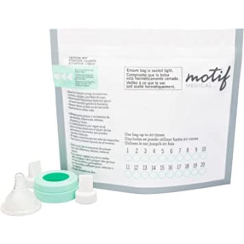Motif Medical Microwave Sterilizer Bag for Pump Parts - Reusable Baby Bottle Sterilizer Bags w/Track Labels, Zipper Seal & More - Microwave Steam Bags -Must-Have Breastfeeding Essentials (Pack of 7)