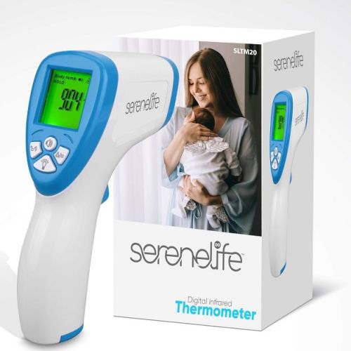 SereneLife Infrared Digital Thermometer - Touchless, LCD Display, Fever Alarm, Memory Recall (SLTM20)