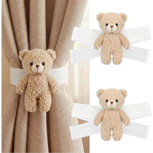 Chumia 2 Pack Bear Curtain Tiebacks Cute Nursery Decor Cartoon Bears Curtain Ties Decorative Animal Shape Holdbacks for Nursery Jungle Theme Rooms Office Living Room