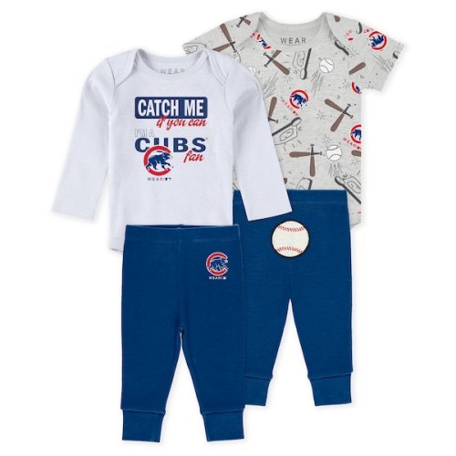 Newborn & Infant Chicago Cubs WEAR by Erin Andrews Heather Gray/White/Royal Three-Piece Turn Me Around Bodysuits & Pant Set