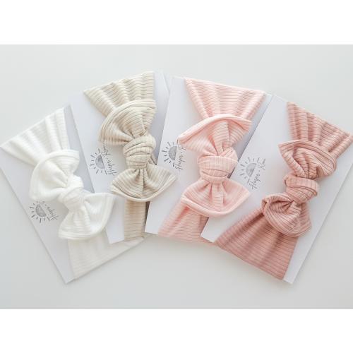 Neutral + Pink Ribbed Baby Headbands – Top Knot Bows for Newborn & Baby Girls (White, Sand, Light Pink, Dusty Pink)