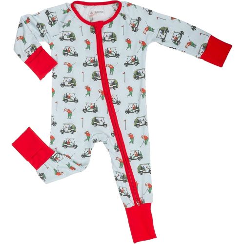 LollyBanks Baby Pajamas, 2-Way Zipper Infant Romper Neutral, 95% Viscose Made from Bamboo and 5% Spandex, Baby Sleepers for Newborn (Santa Golf Print)