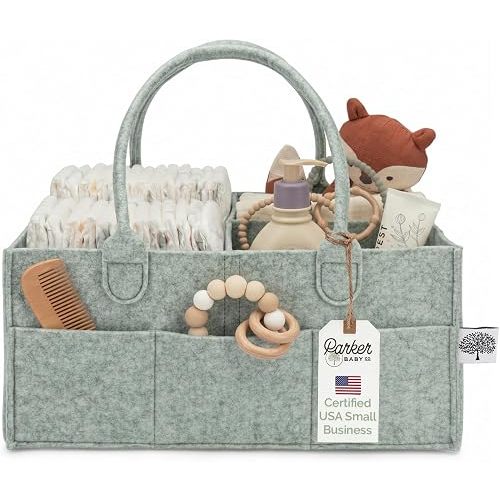 Parker Baby Felt Diaper Caddy & Diaper Organizer Basket - Large, Sage