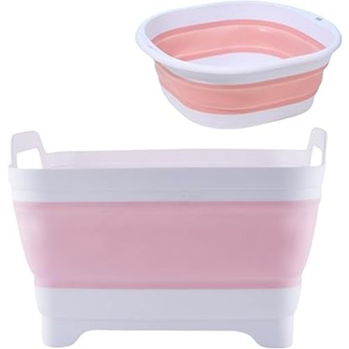 MEETSWEET 2 Foldable Bucket Portable Sinks - Foldable Cutlery Drying Racks, Suitable for Camping transactions, RV Essentials, and Outdoor Adventures (Pink)