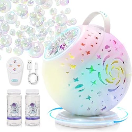Bubble Machine for Toddlers Kids & Pets with Remote Control, Automatic Rotation & RGB Lights, Type-C Charge, Bubble Maker for Kids, Weddings, Birthday Parties, Outdoor Activities