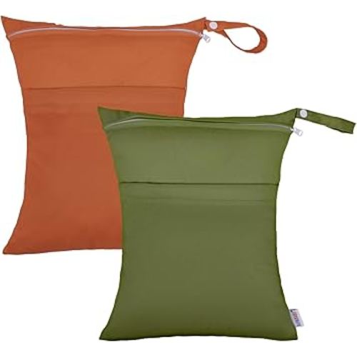 ALVABABY 2pcs Cloth Diaper Wet Dry Bags Waterproof Reusable with Two Zippered Pockets Travel Beach Pool Daycare Soiled Baby Items Yoga Gym Bag for Swimsuits or Wet Clothes 2LM04