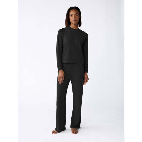 Women's Brushed Bamboo Wide Leg Pull On Pant & Pullover Crew Set