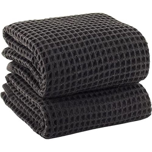 PÜSKÜL Premium Waffle Bath Towels Set of 2 - Organic 100% Turkish Cotton Bath Towel - Quick Dry, Absorbent, Light, Thin, 32x63 Large Waffle Towels for Bathroom (Dark Gray Bath Towels - Pack of 2)