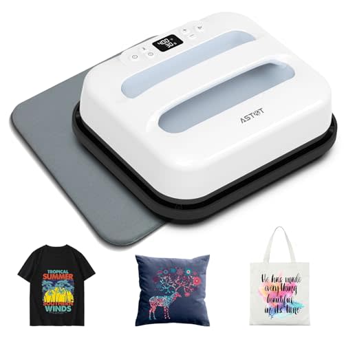 AST&T Heat Press Machine 12" x 10" Portable & Easy Heat Press for T-Shirts, Pillows, Tote Bags & More White (Heat Press+mat)
