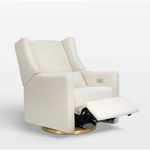 Babyletto Kiwi Ivory Boucle Nursery Power Glider Recliner Chair with Gold Base