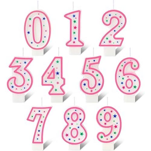 Nuanchu 10 Pcs Number Birthday Candles for Cakes, Polka Dot Colorful 0-9 Numeric Candles for Birthday Cake Decoration, Numeral Topper Decor for Wedding Anniversary Reunions Party Celebrations(Pink)