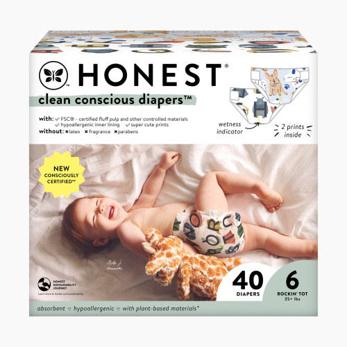 The Honest Company Clean Conscious Disposable Diapers - All The Letters + It's A Pawty, Size 6, 40 Count