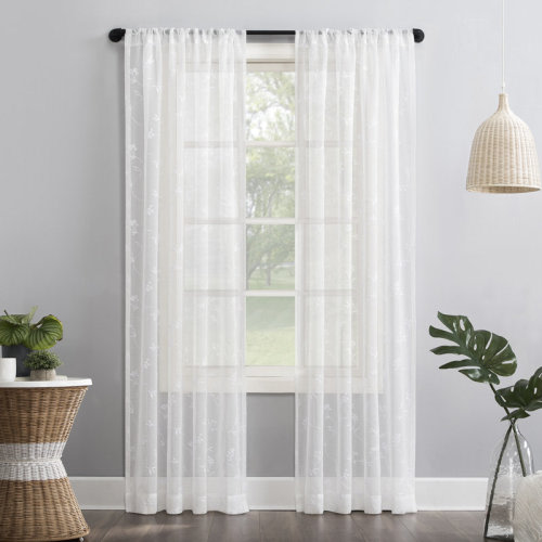 Alcott Hill® Joaquim Floral Embroidery Sheer Rod Pocket Single Curtain Panel & Reviews | Wayfair